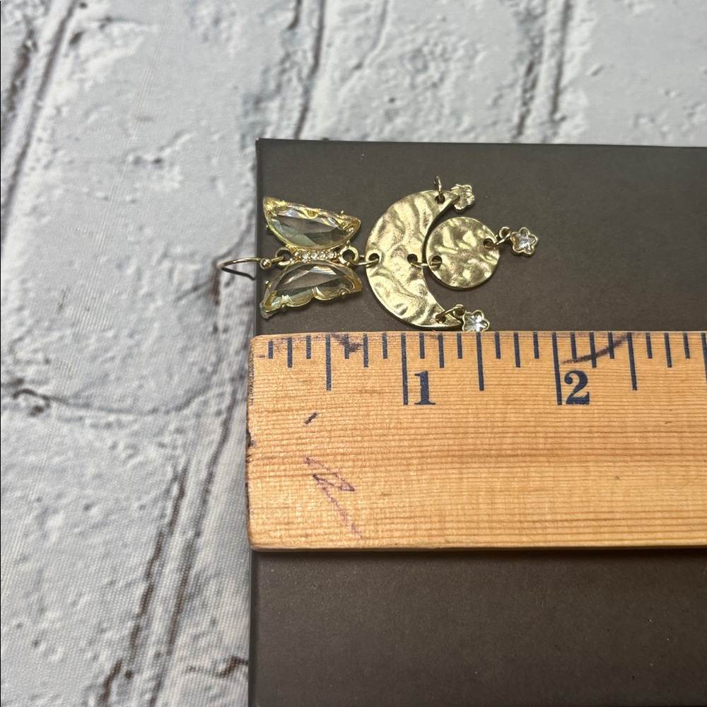 Butterfly Moon Star Gold Tone Foil Dangle Earrings - Picture 7 of 7